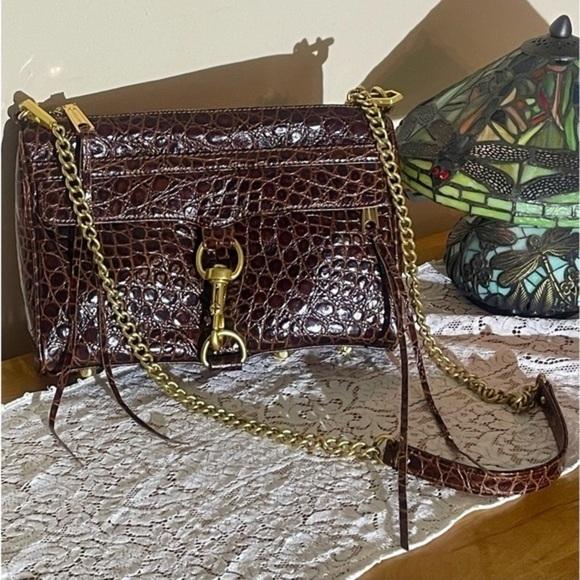 REBECCA MINKOFF Brown Croc MAC Embossed Chain Bag 💎EUC💎 MSRP $298 - Picture 4 of 14
